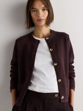 Quince Cotton Sweater Jacket in Chocolate Plum